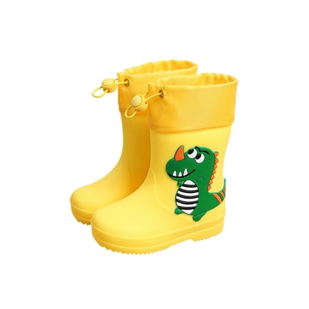 

Gomelly Boys Girls Waterproof Booties Wide Calf Garden Shoes Removable Lining Rain Boot Non-slip Mid-Calf Boots Children Kids Rainboot Drawstring Yellow 10C