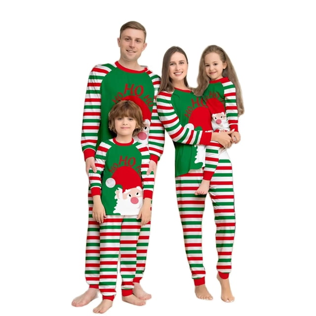 Conjunto de pijama con estampado de Papá Noel para padres e hijos, Top de manga larga con cuello redondo y pantalones a rayas, ropa de dormir y de estar por casa, 2023 xuanjing unisex