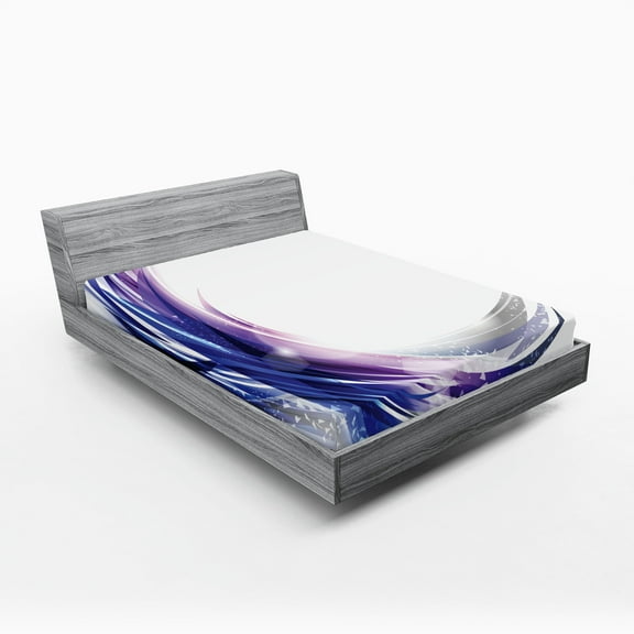 Ambesonne Abstract Fitted Sheet, Wave Like Ombre Dots, Queen Size, Purple Blue and White