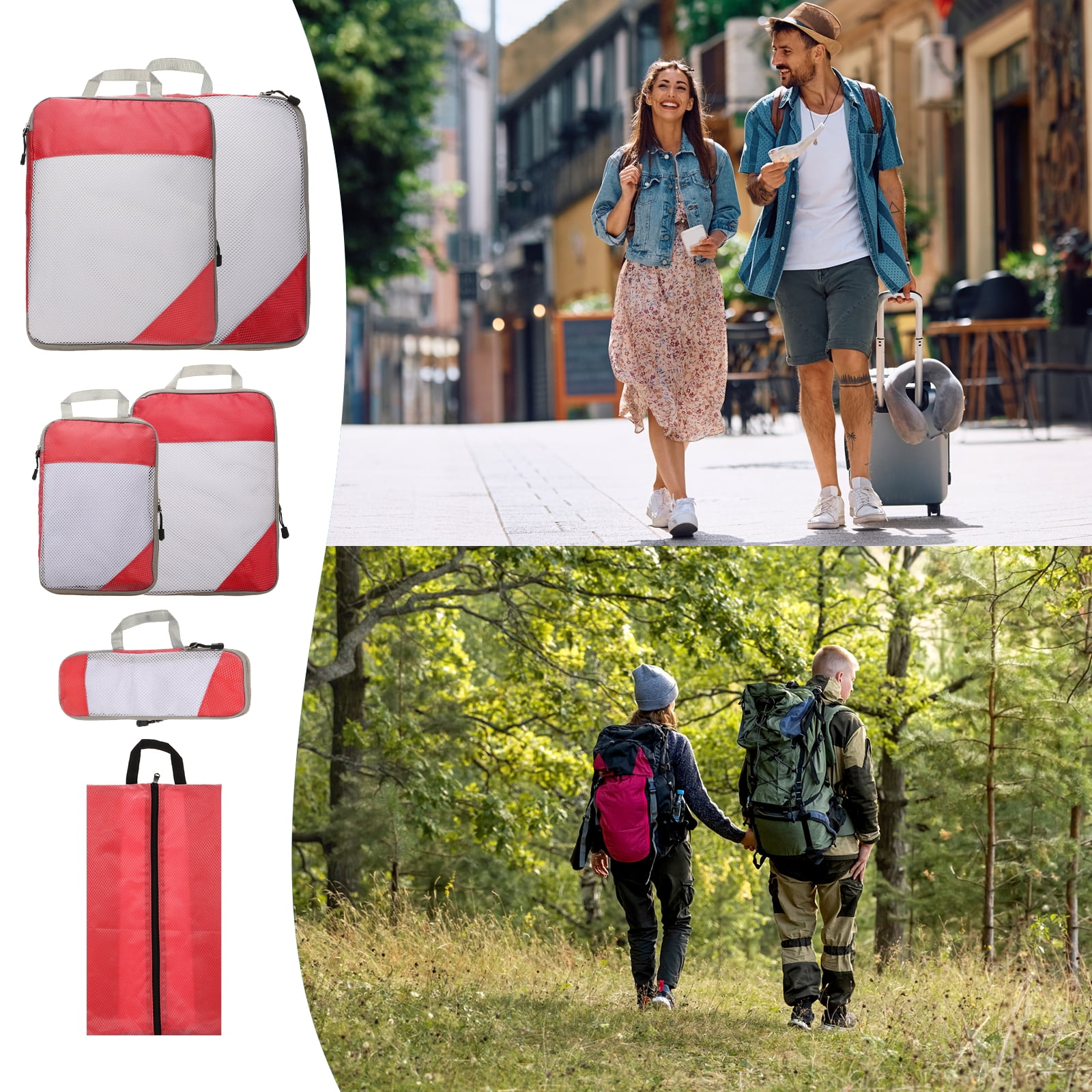 Uxcell 6pcs Compression Packing Cube for Suitcases Lightweight Travel Essentials Luggage Organizers Bags, Red