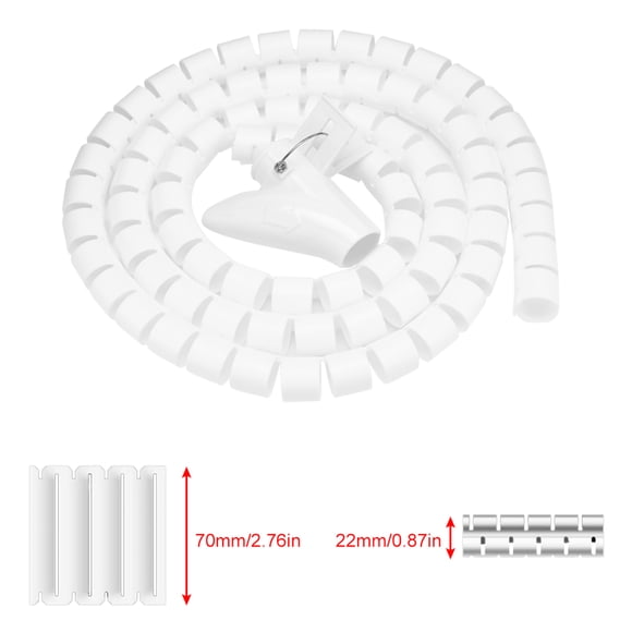 Organizador de cables en espiral flexible, protector de cables, almacenamiento de cables, color blanco, 1,5 m x 22 mm