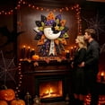 thumbnail image 3 of Halloween Quilted Pumpkin Door Hanger, Fabric Patchwork Wall Decor, Autumn Fall Home Front Door Ornament, 3 of 4