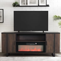 72" Modern TV Stand with 36" Electric Fireplace Insert for TVs up to 85", Adjustable Storage & 8-Color Flame Effects, Brown Wood Finish