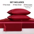 thumbnail image 6 of Flxxie 4 Pieces Full Silky Satin Sheet Set for Hair and Skin, Includes Flat Sheet, Deep Pocket Fitted Sheet and Pillowcases, Wine Red, 6 of 6