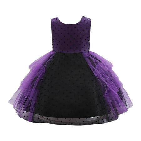 

JAHH Child s Gown Kid Girls Short Sleeve Dress Halloween Polka Dot Printed Mesh Patchwork Puffy Dresses Photo Party for Wedding Birthday Holiday Partys Gowns(2-3 Years Purple)