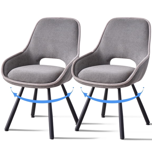 Swivel Dining Chairs Set of 2, Modern Upholstered Fabric Kitchen Chair with Thicken Cushions, Soft Accent Side Chair for Living Room, Bedroom, Restaurant, Gray