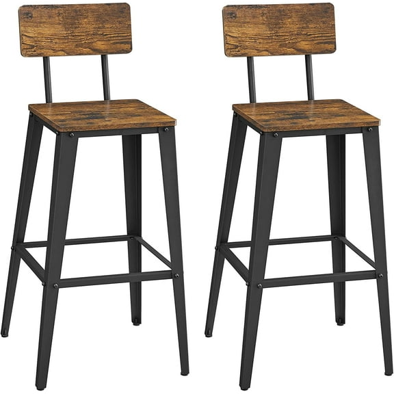 VASAGLE Bar Height Stool Tall Backrest Bar Stool, Rustic Brown & Black (Set of 2)
