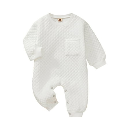 

jaweiwi Baby Girls Boys Romper Solid Color Round Neck Long Sleeve Jumpsuit with Pocket Autumn Outfit Size 0 6 12 18 24 Months