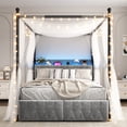 thumbnail image 4 of EnHomee Canopy Bed Frame Queen with Headboard Upholstered Bed Frame with 2 Storage Drawers & LED Lights & Charging Station & 4 Removable Posts,Grey, 4 of 9