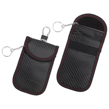 Unique Bargains 2Pcs, Car Faraday Pouch, RFID Signal Blocking Bags Carbon Fiber Black with Hook