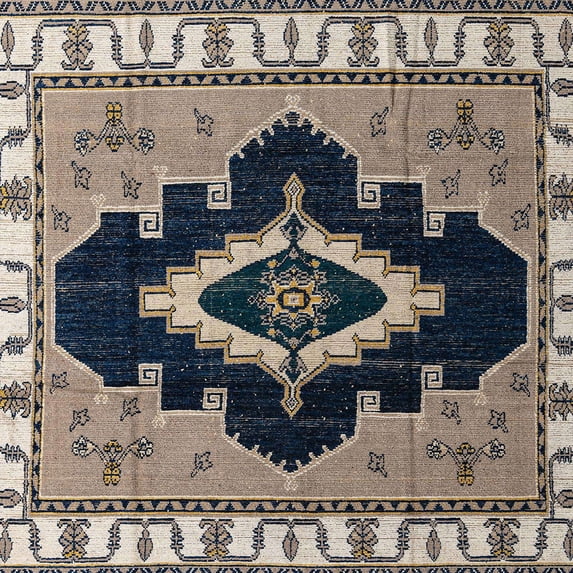 Ahgly Company Machine Washable Indoor Square Abstract Light French Beige Brown Area Rugs, 7' Square