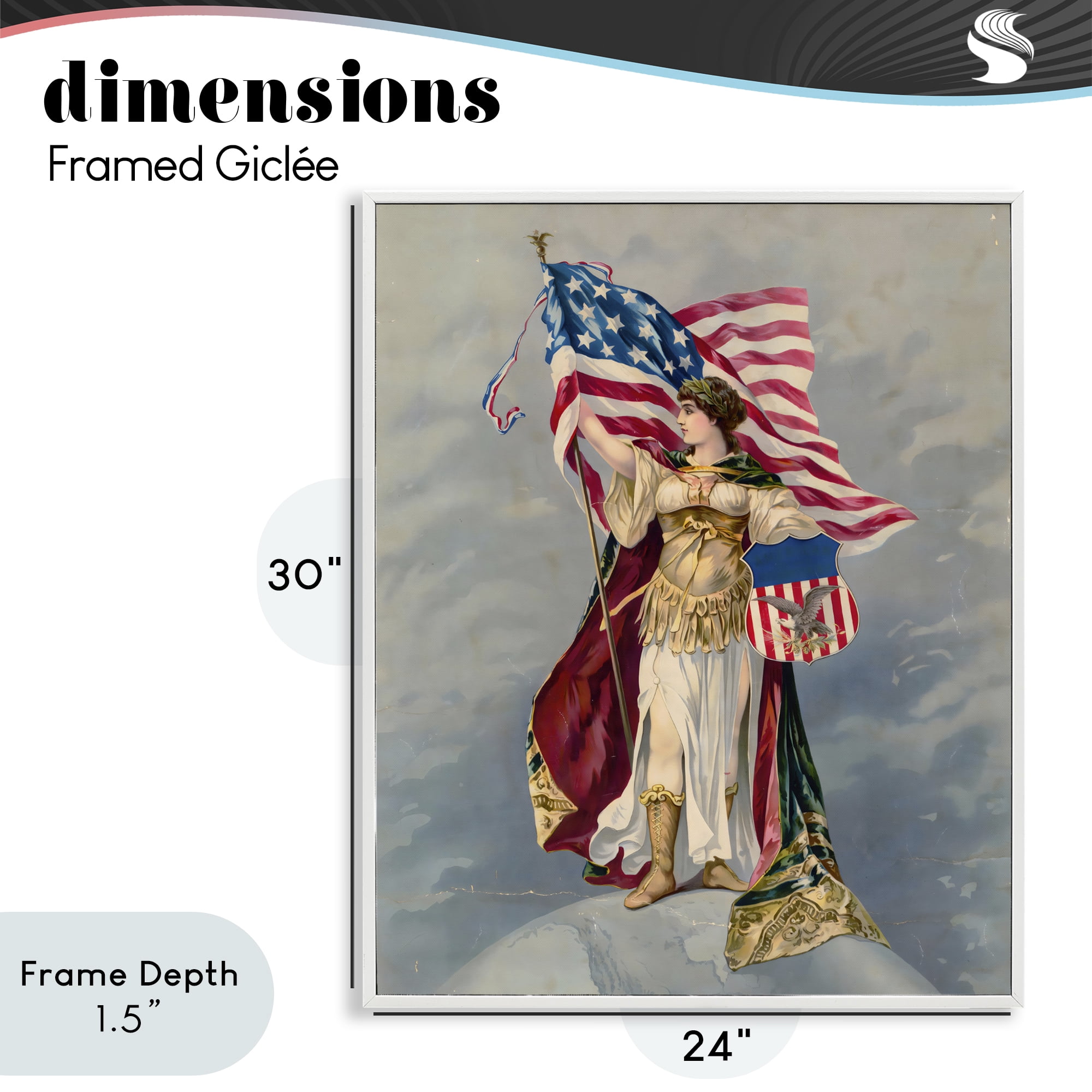 Stupell Industries Columbia Standing with American Flag White Framed Giclee Art, design by Arlington Prints