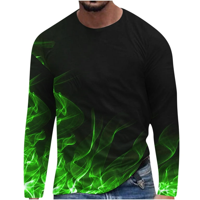 amidoa Long Sleeve Tee Shirts for Men 2023 Funny 3D Flame Print