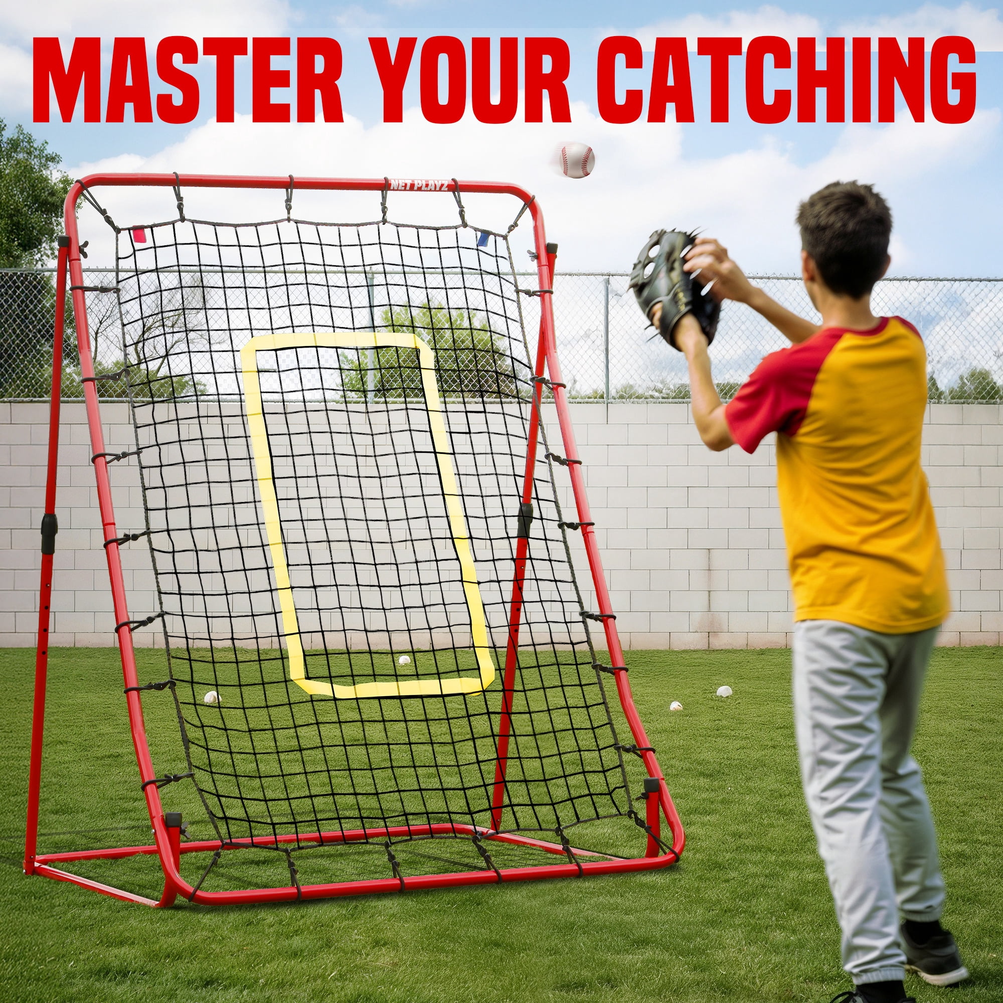 Baseball Pitchback Rebounder Net 5x4ft with Adjustable Angles for Grounders & Pop-Ups