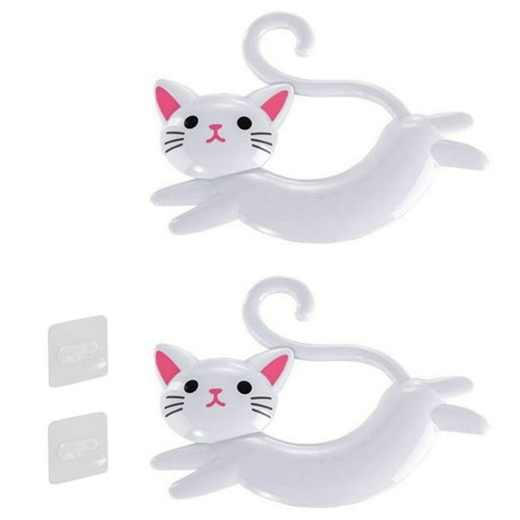 Wall-Mounted Cat-Shaped Towel Bar, Punch-Free Cute Towel Rack, Cartoon Towel Rack Behind the Door White
