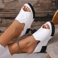 thumbnail image 3 of Rokment Color Block Platform Wedge Dressy Slides Sandals for Women Ladies 2026 Fashion Casual Leather Open Toe Chunky Heeled Slip on Backless Dress Pumps Summer White Size 7, 3 of 6