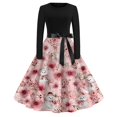 thumbnail image 6 of Christmas Dresses for Women Women's Casual Fashion Round Neck Long Sleeve Christmas Printed Party Vintage Long Dresses for Holiday Gathering,Pink,M, 6 of 7