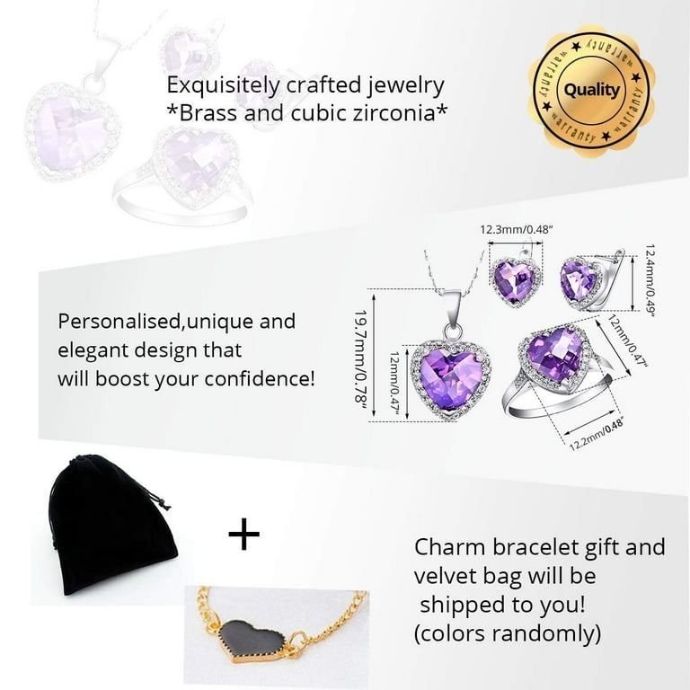 Elegant Teen Girls Jewelry Natural Stone Necklace Earring Set Amethyst Gold  Tone