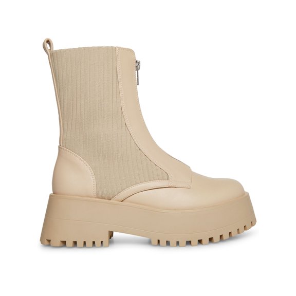 MADDEN GIRL Womens Beige 1.5 Platform Lug Sole Stretch Skyler Round Toe Wedge Zip-Up Combat Boots 11 M