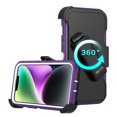 thumbnail image 2 of Hotpom for iPhone 13/ iPhone 14 phone Case Heavy Duty Shockproof Dust/ Drop Proof Full Body Protection Anti-Fingerprint with Black Belt Clip for Men/Women, Purple/ White, 2 of 6