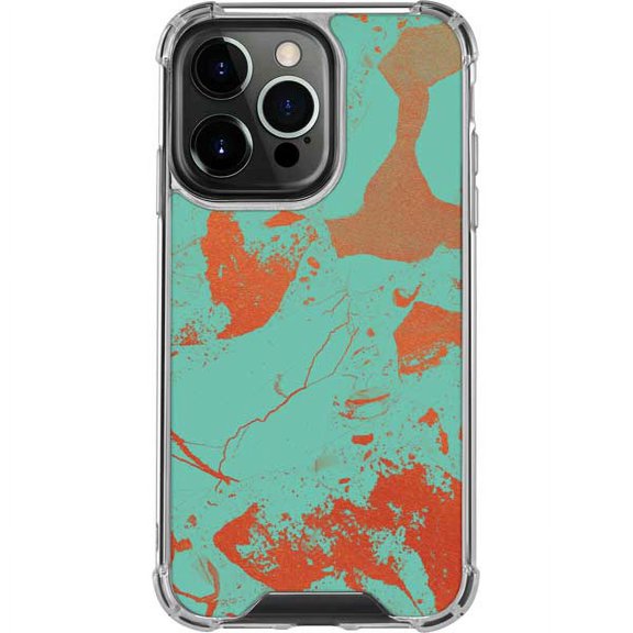 Skinit Turquoise and Orange Marble iPhone 14 Pro Clear Case