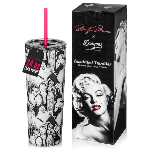Marilyn Monroe x Dragon Glassware 24 oz Vacuum Insulated Tumbler with Lid and Straws