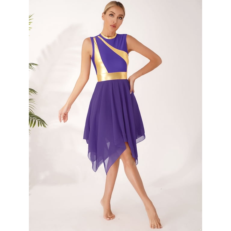 Alvivi Womens Lyrical Liturgical Praise Dance Dress Gold Color Block  Metallic Irregular Worship Costume Purple 3XL - Walmart.com