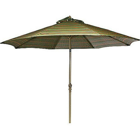 9' Aluminum Market Umbrella with Crank Lift and Push Button Tilt, Lundsford Stripe Onyx