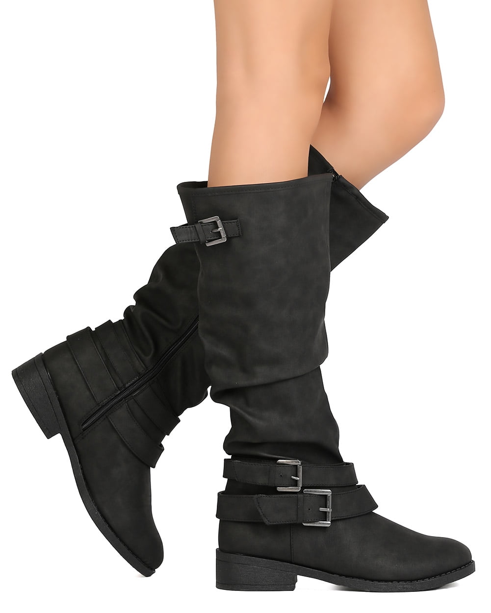 Qupid FI96 Women Nubuck Knee High Buckle Riding Boot Walmart