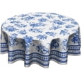 thumbnail image 1 of Vintage Floral Tablecloth Round 60 Inch Blue Flower Fabric Table Cover Washable Wipeable Table Cloth for Home Party Kitchen Outdoor Indoor, 1 of 8