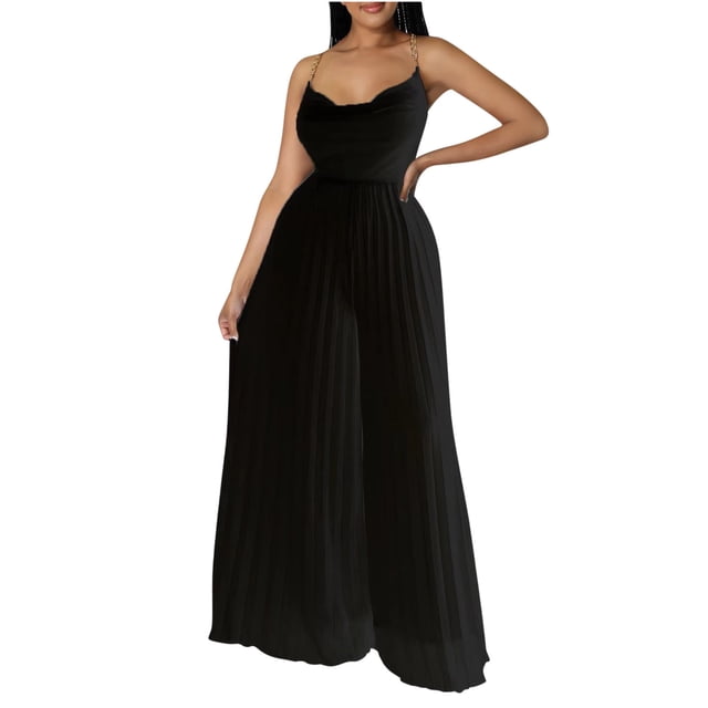 AherBiu Formal Jumpsuits for Women Chiffon Wide Leg Business Party Cocktail Rompers Sleeveless Overalls