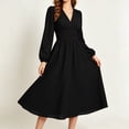 thumbnail image 5 of GUACER V Neck Midi Dresses for Women Long Sleeve Puff Sleeve Wrap Waist A-Line Polka Dot Elegant Dresses for Wedding Guest Fall, 5 of 6