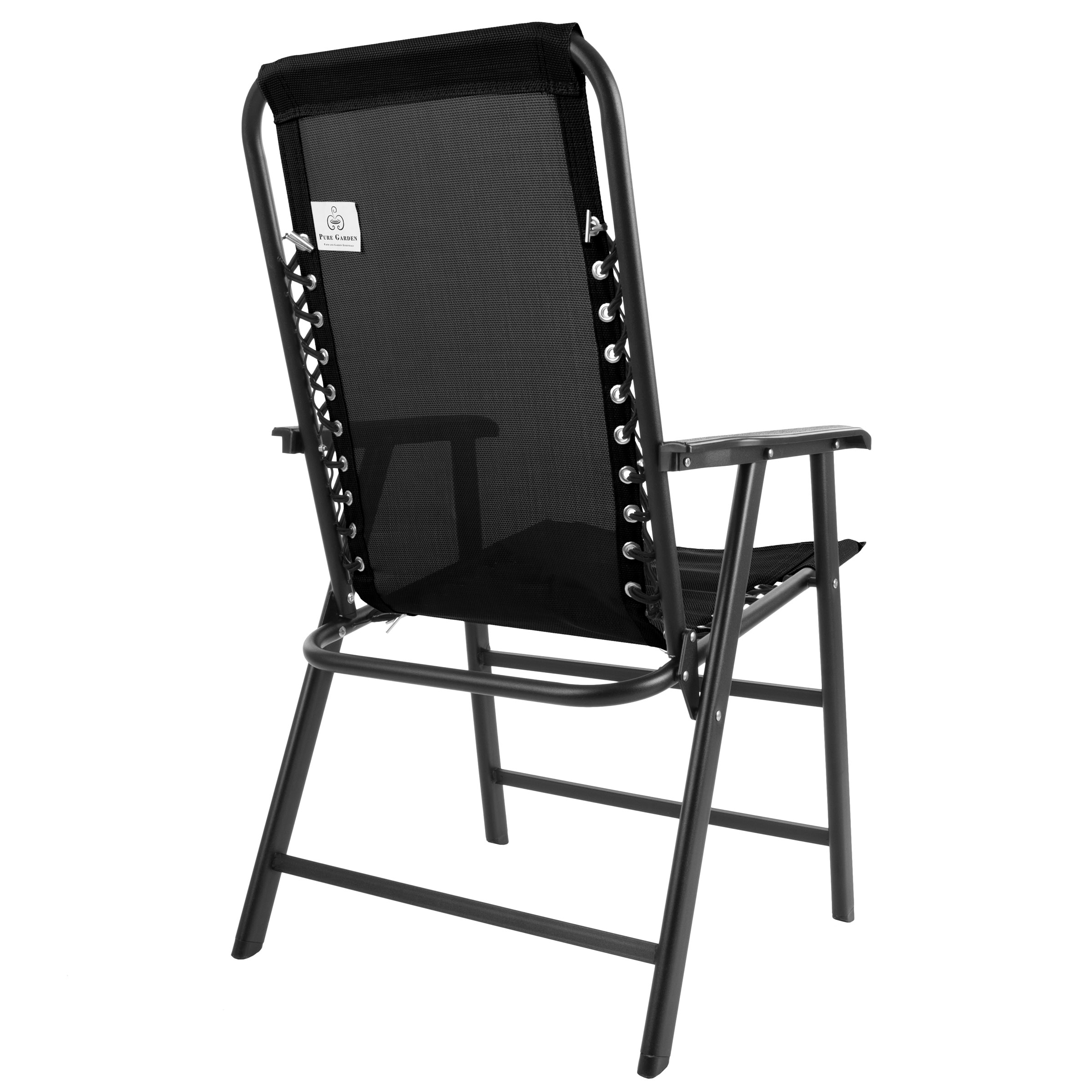 Suspension Folding Chair for Indoor/Outdoor Use- Portable Armchair with Durable Frame for Sport Events, Patio, Beach and More by Pure Garden (Black)
