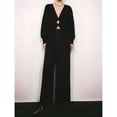 thumbnail image 4 of Cárdigan de Punto para Mujer, Suéter de Larga con Cuello en V y una Sola Hoja, Ropa de Abrigo con Botones Negro M, 4 of 10