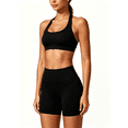 thumbnail image 5 of JYTJYT Women's 2‑Piece Seamless Workout Outfit, Halter Neck Sports Bra with High Waist Shorts, Soft Stretch Activewear Yoga Gym Set, 5 of 11