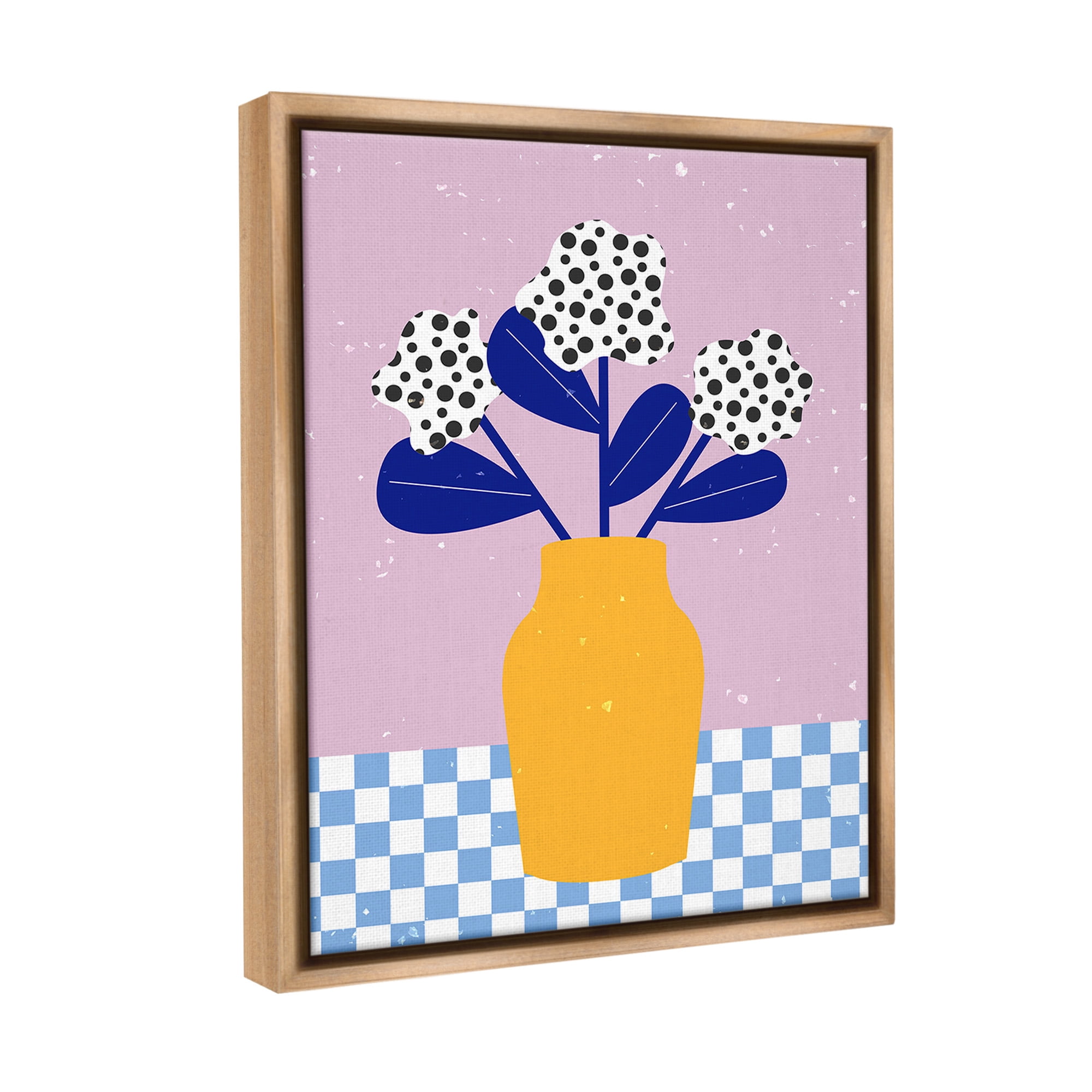 Stupell Industries Modern Polka Dot Plants Botanical & Floral Painting Brown Floater Framed Canvas Art Print Wall Art, 25 x 31