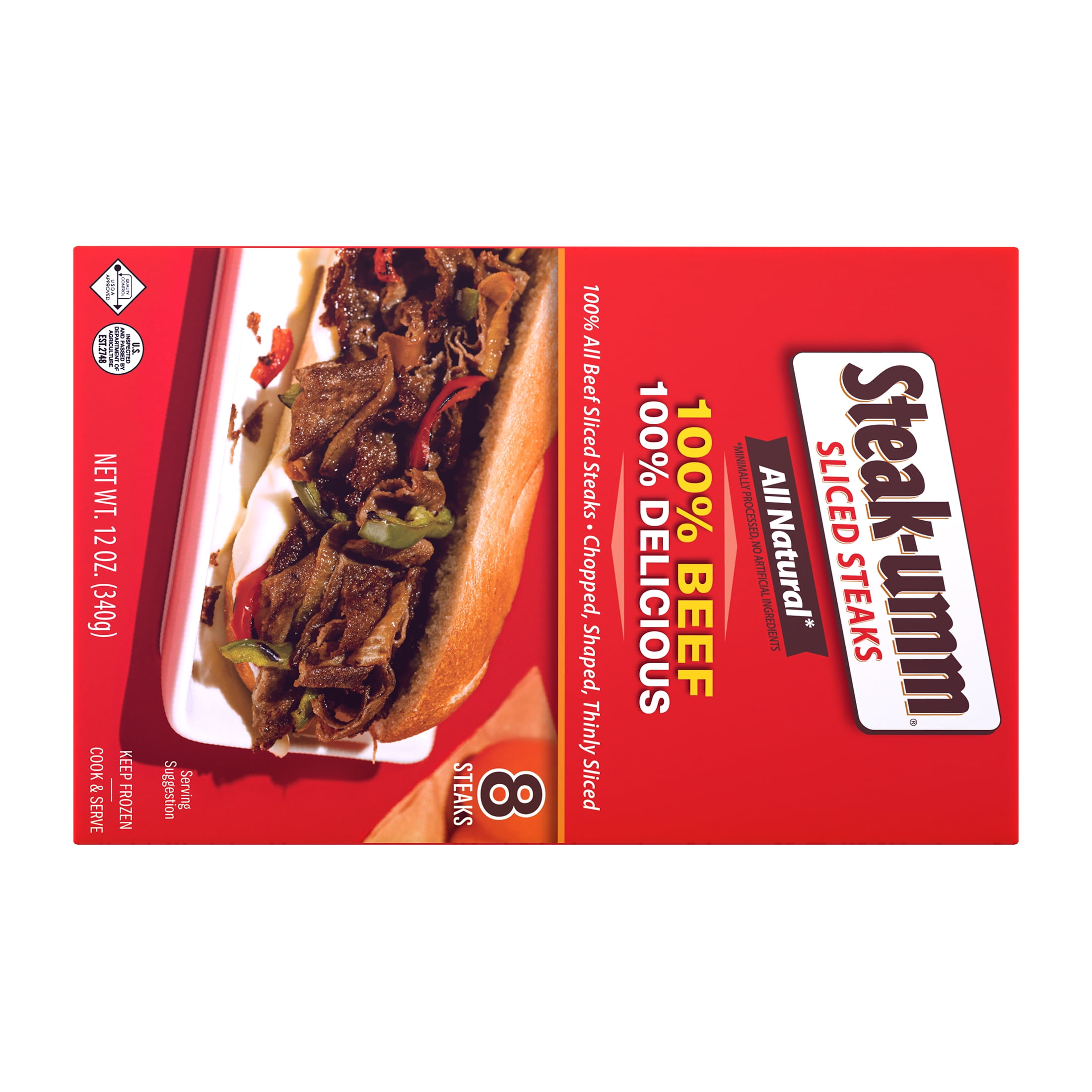 Steak-umm Sliced Steaks All-Natural 100% Beef, 12 oz 8 Count, (Frozen)