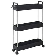 SOLEJAZZ Storage Cart 3-Tier Slim Mobile Shelving Unit Rolling Bathroom Carts with Handle for Kitchen Bathroom Laundry Room Narrow Places, Black