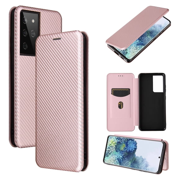For Samsung Galaxy S21 Ultra 5G Carbon Fiber Texture Horizontal Flip TPU PC PU Leather Case