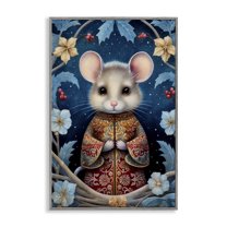 Stupell Industries Woodland Pattern Mouse Animals & Insects Painting Gray Framed Art Print Wall Art, 12 x 18