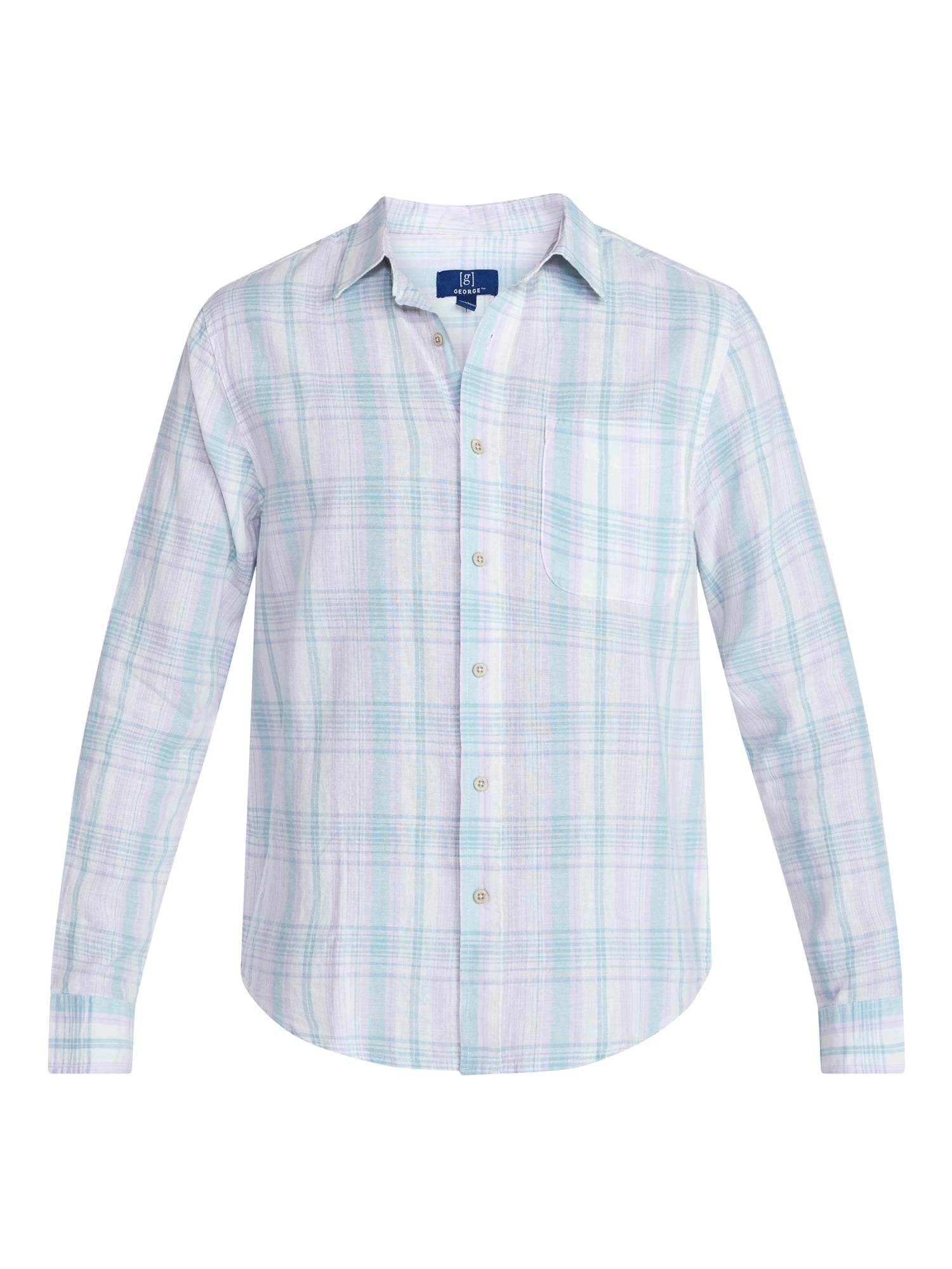 George Men's and Big Men's Linen Blend Button Up Shirt with Long Sleeves, Sizes S-5XL