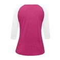 thumbnail image 4 of Breezora Women / Sleeve Color Block T-Shirt Contemporary Contrast Trim Casual Comfort Stretch Top XXXL Size Hot Pink, 4 of 5