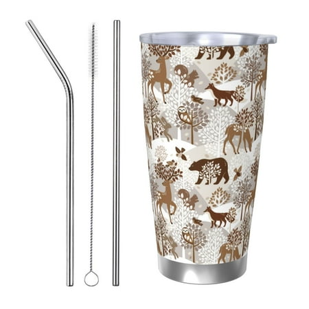 

Goofa leaf Moose fox owls tree for 20 oz Skinny Tumbler Stainless Steel Coffee Mug Slim Vacuum Insulated Travel Cup Car Cup-Straw Three-piece Set