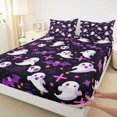 thumbnail image 3 of Manfei Spooky Skull Ghost Twin Sheet Set,Halloween,Purple Bats,3-Piece Ultra Soft, 3 of 7