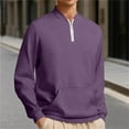 thumbnail image 2 of YOIAVAIOY Mens Half Zip Sweatshirts Long Sleeve Fleece Sweatshirt Solid Casual Pullover with Pocket Purple L, 2 of 7