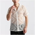 thumbnail image 4 of Mens Lace Shirt Summer Casual Floral See Through Short Sleeve Button Down Shirts, 4 of 9