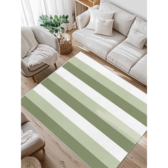 Sage Green and White Striped Area Rug for Bedroom 4x6 Ft Abstract Ombre Geometric Super Soft fuzzy Throw Rug Non-Slip Fluffy Plush Indoor Floor Carpet for Living Room Nursery Home Decor