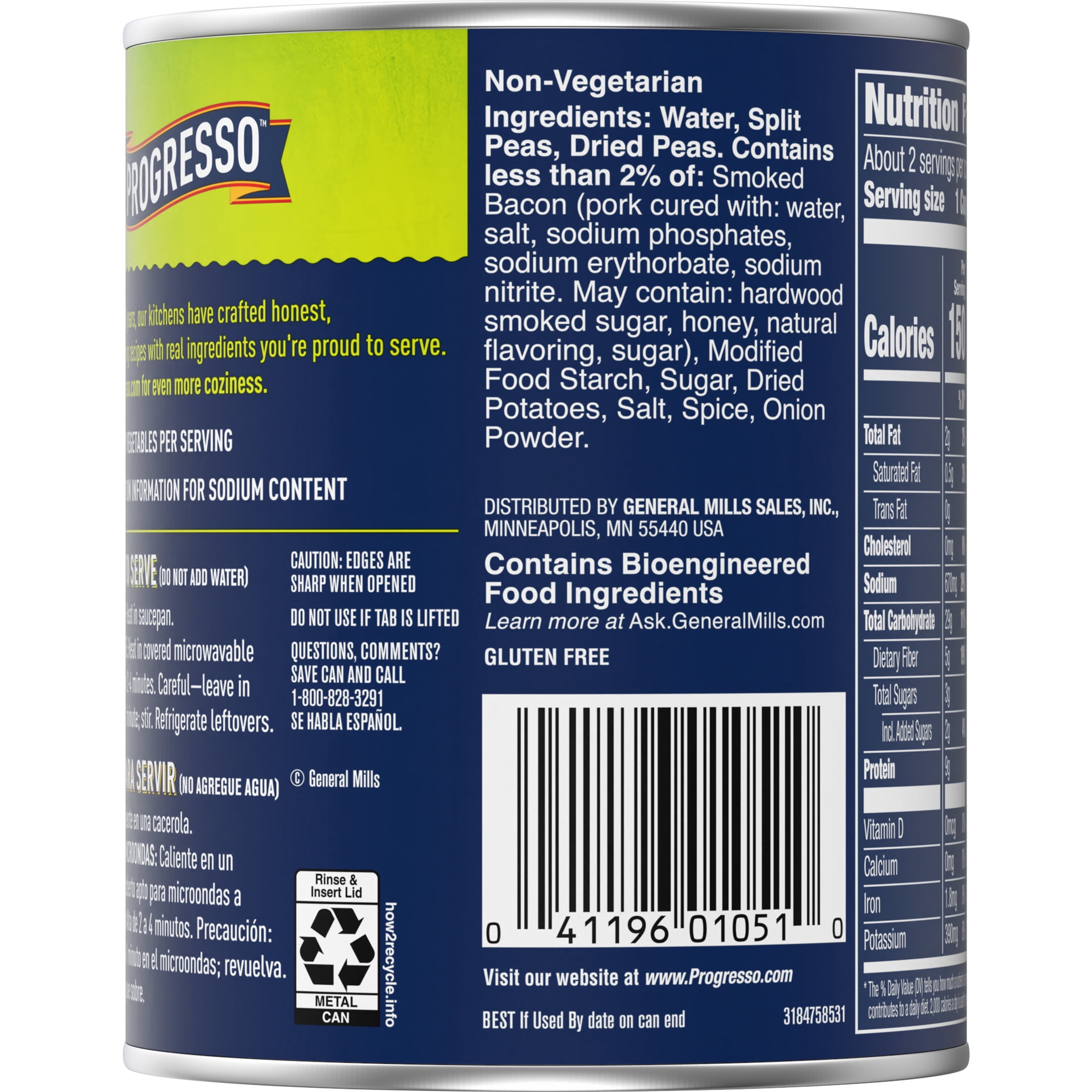 Progresso Green Split Pea Soup, Vegetable Classics Canned Soup, Gluten Free, 19 oz