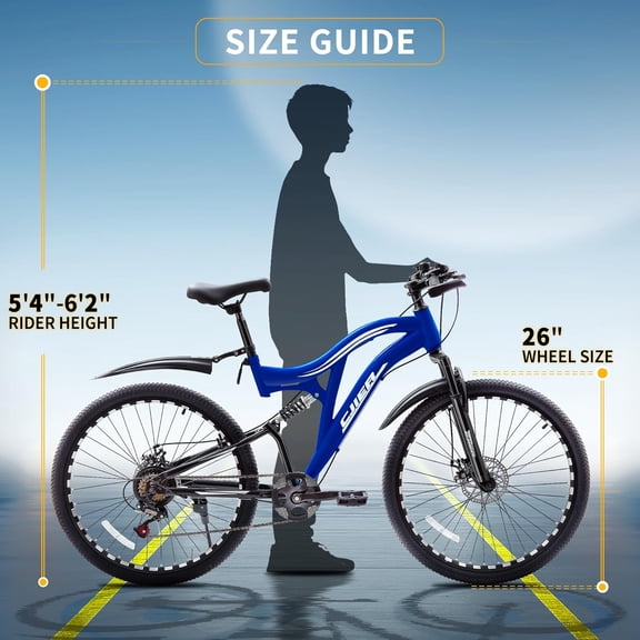 Inch Full Dual Suspension MTB Bicycle, 7-Speed High-Carbon Steel Frame with Double Disc Brake, Softail Design for Men/Women Outdoor Trail Riding