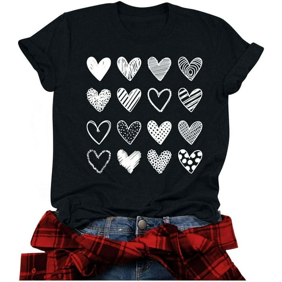 Valentines Day Shirts for Women 2025 Short Sleeve Crewneck Tshirts Lightweight Shirts Love Heart Printed Tee Shirts